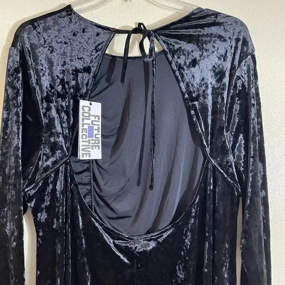 Future Collective Women Plus 4X Black Velour Party Dress Ruched Open Back NEW - Picture 6 of 9